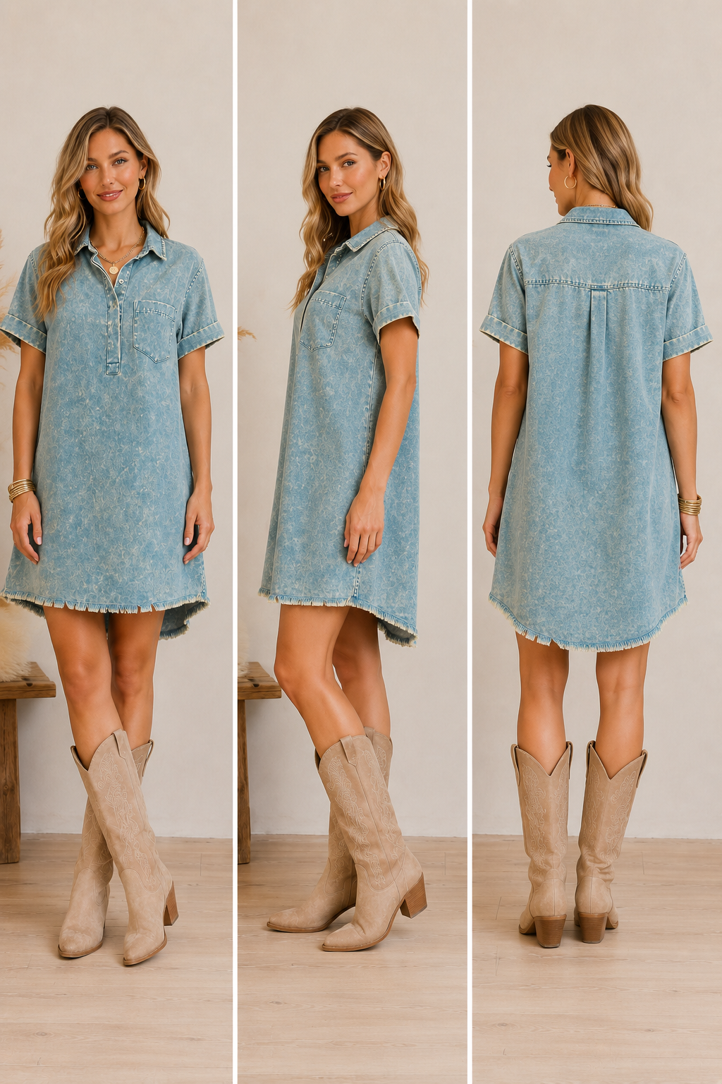 Blush Mineral Wash Denim Shirt Dress