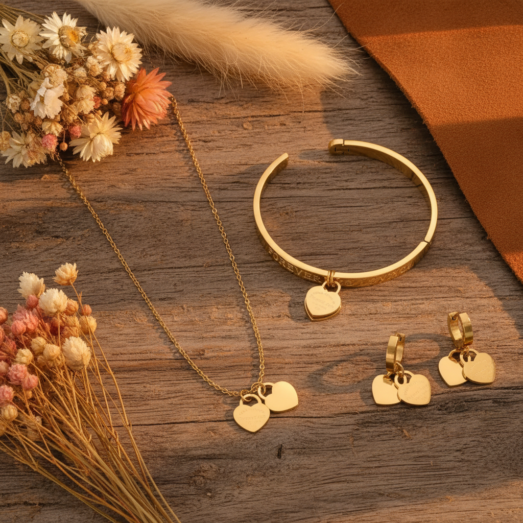 Gold jewelry western flat lay - no cowboy hat